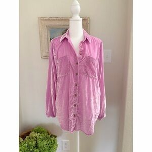 Anthropologie Pilcro Pink Velvet Button Down Shirt Sz 2
